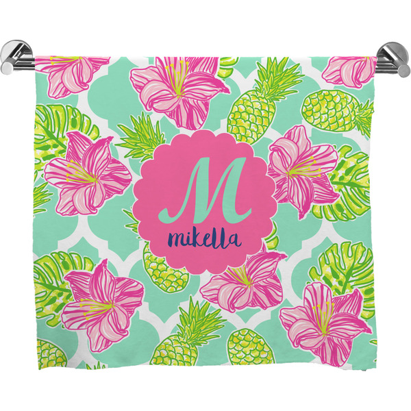 Custom Preppy Hibiscus Bath Towel (Personalized)