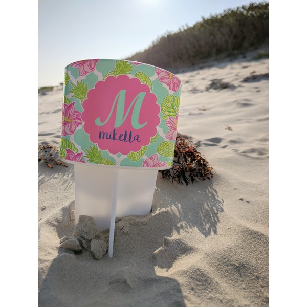 Preppy Hibiscus Beach Spiker white on beach with sand