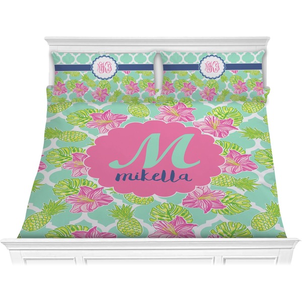 Custom Preppy Hibiscus Comforter Set - King (Personalized)