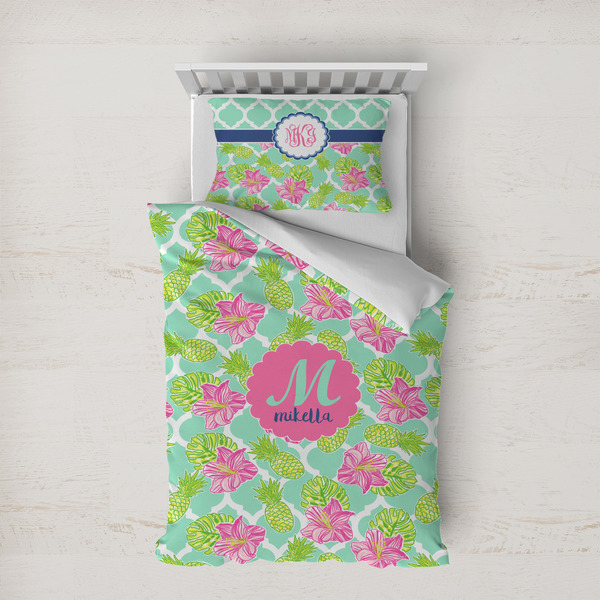 Custom Preppy Hibiscus Duvet Cover Set - Twin XL (Personalized)
