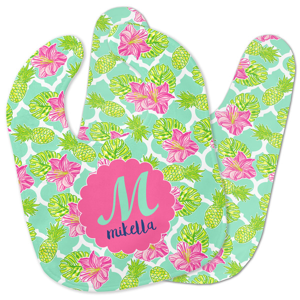 Custom Preppy Hibiscus Baby Bib w/ Name and Initial