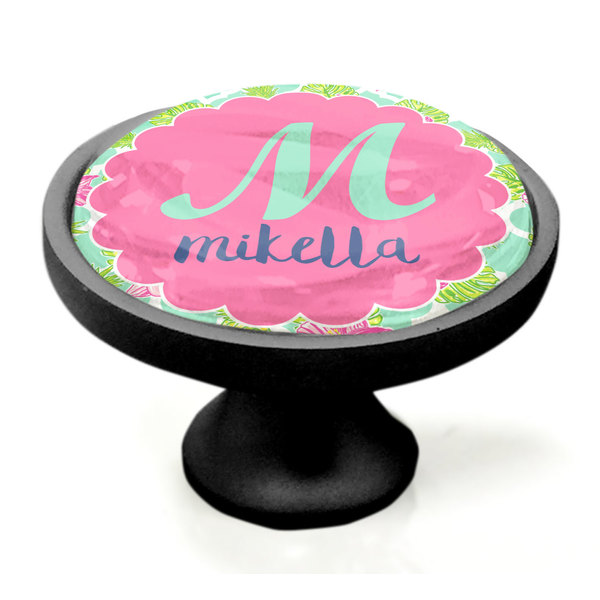 Preppy Hibiscus Black Custom Cabinet Knob (Side)