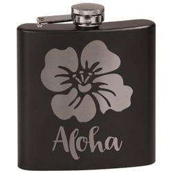Preppy Hibiscus Black Flask Set (Personalized)