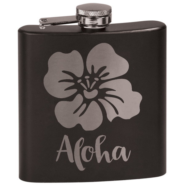 Custom Preppy Hibiscus Black Flask Set (Personalized)