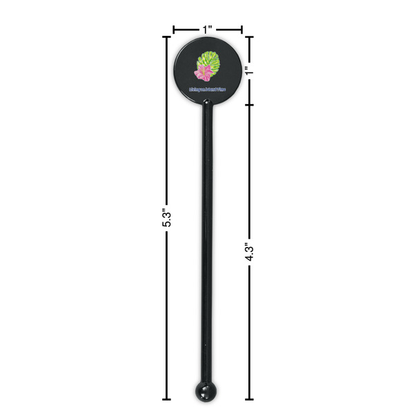 Preppy Hibiscus Black Plastic 5.5" Stir Stick - Round - Dimensions