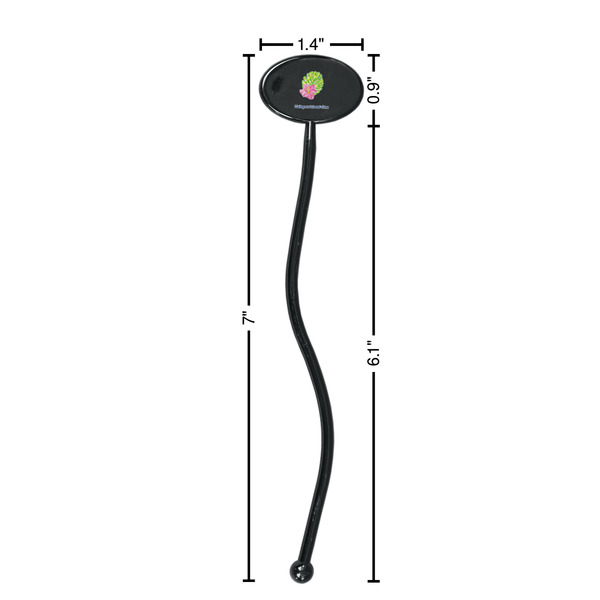 Preppy Hibiscus Black Plastic 7" Stir Stick - Oval - Dimensions