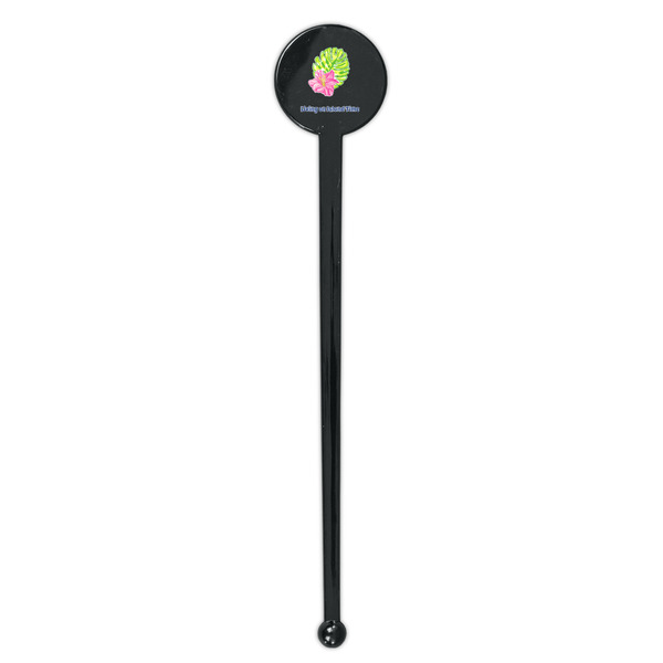 Preppy Hibiscus Black Plastic 7" Stir Stick - Round - Single Stick