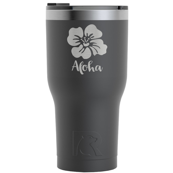 Custom Preppy Hibiscus RTIC Tumbler - Black - Engraved Front (Personalized)