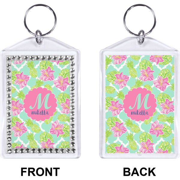 Preppy Hibiscus Bling Keychain (Front + Back)
