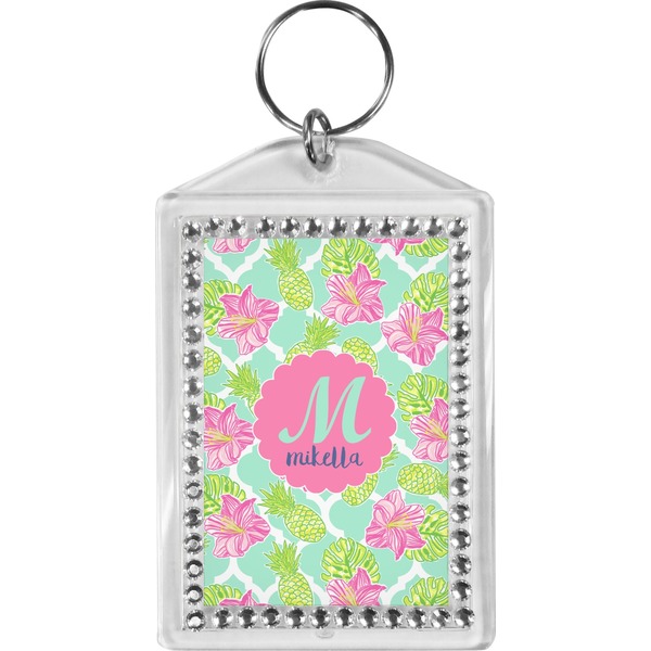 Custom Preppy Hibiscus Bling Keychain (Personalized)