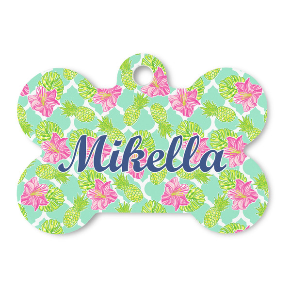 Custom Preppy Hibiscus Bone Shaped Dog ID Tag (Personalized)