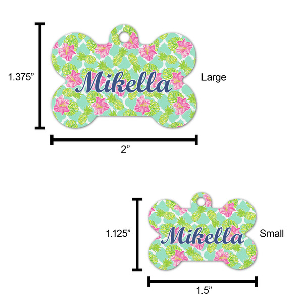 Preppy Hibiscus Bone Shaped Dog ID Tag - Large - Scale