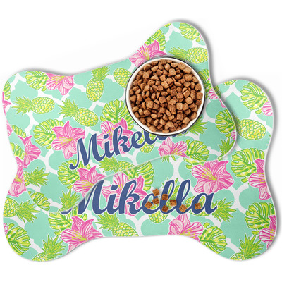Preppy Hibiscus Bone Shaped Dog Food Mat (Personalized)