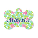 Preppy Hibiscus Bone Shaped Dog ID Tag - Small (Personalized)