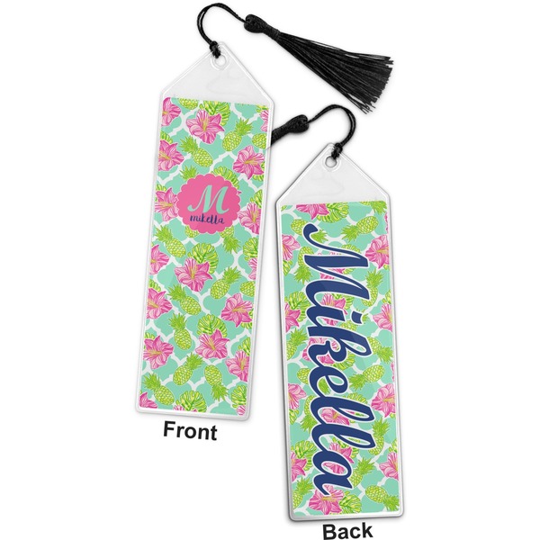 Preppy Hibiscus Bookmark with tassel - Front and Back