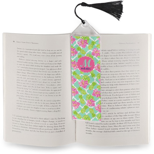 Preppy Hibiscus Bookmark with tassel - In book