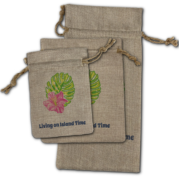Preppy Hibiscus Burlap Gift Bags - (PARENT MAIN) All Three
