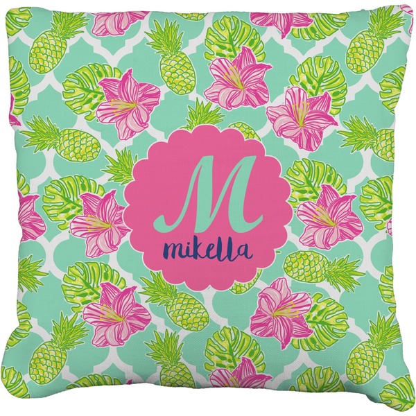 Custom Preppy Hibiscus Faux-Linen Throw Pillow 16" (Personalized)