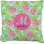 Preppy Hibiscus Faux-Linen Throw Pillow 18" (Personalized)