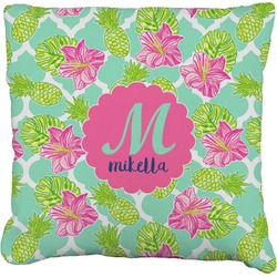 Preppy Hibiscus Faux-Linen Throw Pillow 18" (Personalized)