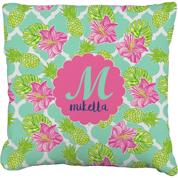 Custom Preppy Hibiscus Faux-Linen Throw Pillow 18" (Personalized)
