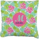 Preppy Hibiscus Faux-Linen Throw Pillow 20" (Personalized)