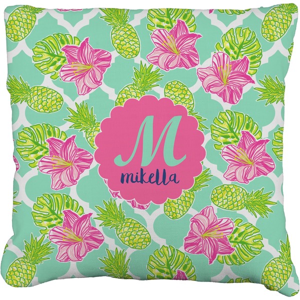 Custom Preppy Hibiscus Faux-Linen Throw Pillow 20" (Personalized)