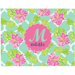 Preppy Hibiscus Woven Fabric Placemat - Twill w/ Name and Initial