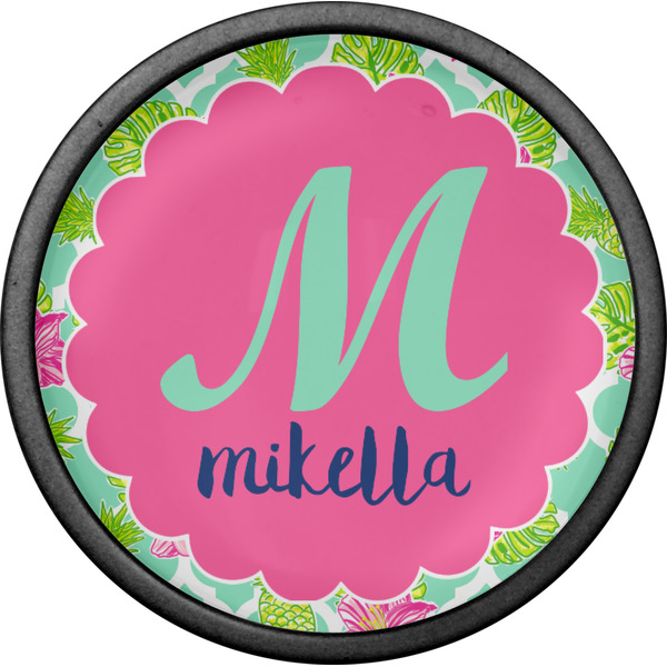 Preppy Hibiscus Cabinet Knob - Black - Front