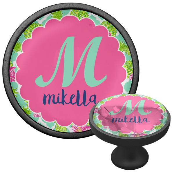 Preppy Hibiscus Cabinet Knob - Black - Multi Angle