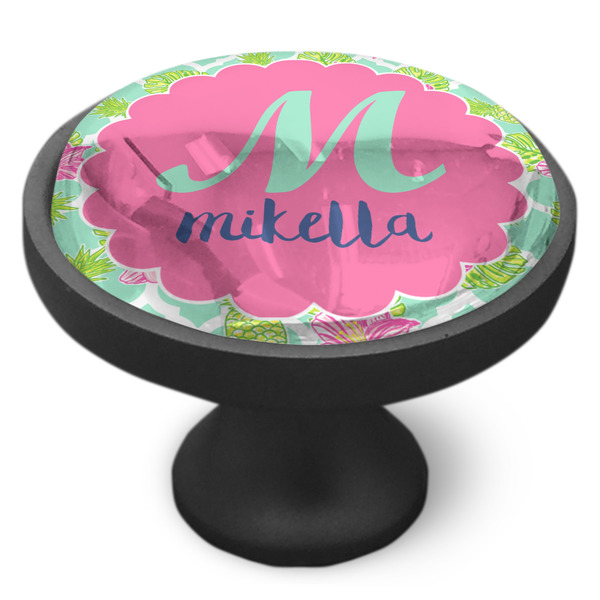 Preppy Hibiscus Cabinet Knob - Black - Side