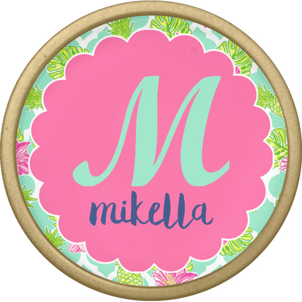 Preppy Hibiscus Cabinet Knob - Gold - Front