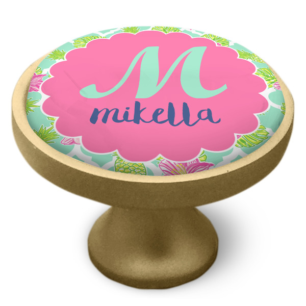 Preppy Hibiscus Cabinet Knob - Gold - Side