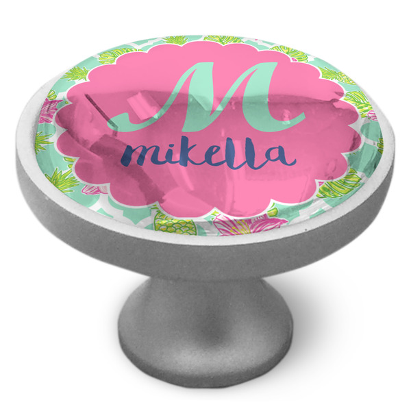 Preppy Hibiscus Cabinet Knob - Nickel - Side