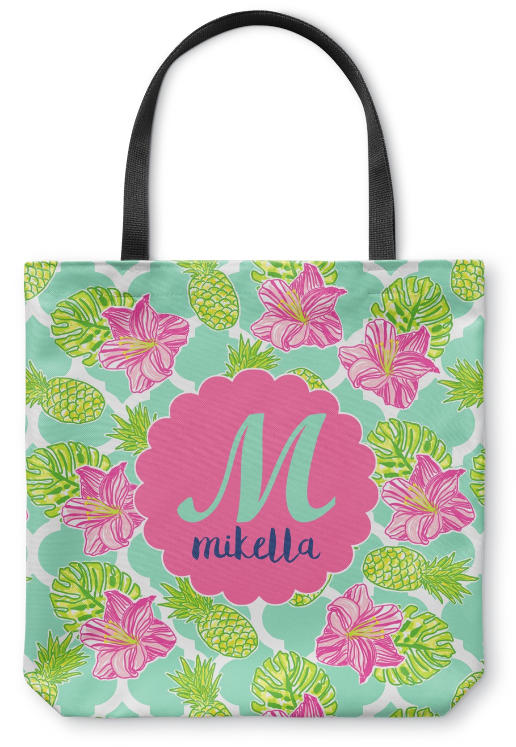 Preppy Hibiscus Canvas Tote Bag (Personalized) - YouCustomizeIt