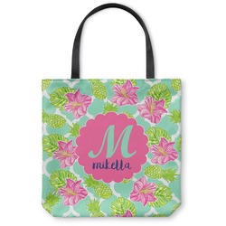 Preppy Hibiscus Canvas Tote Bag - Medium - 16"x16" (Personalized)