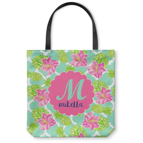 Custom Preppy Hibiscus Canvas Tote Bag - Small - 13"x13" (Personalized)