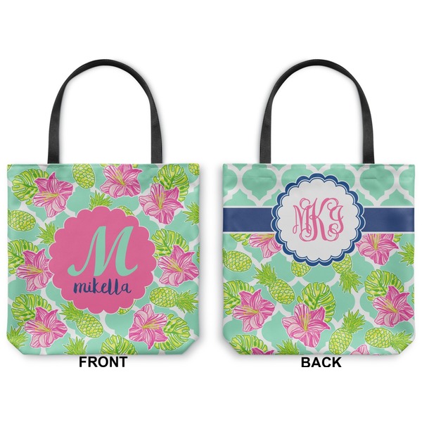 Preppy Hibiscus Canvas Tote - Front and Back