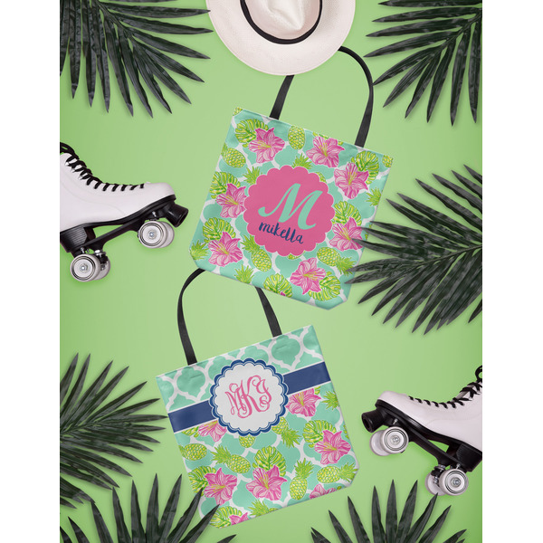 Preppy Hibiscus Canvas Tote Lifestyle Front and Back