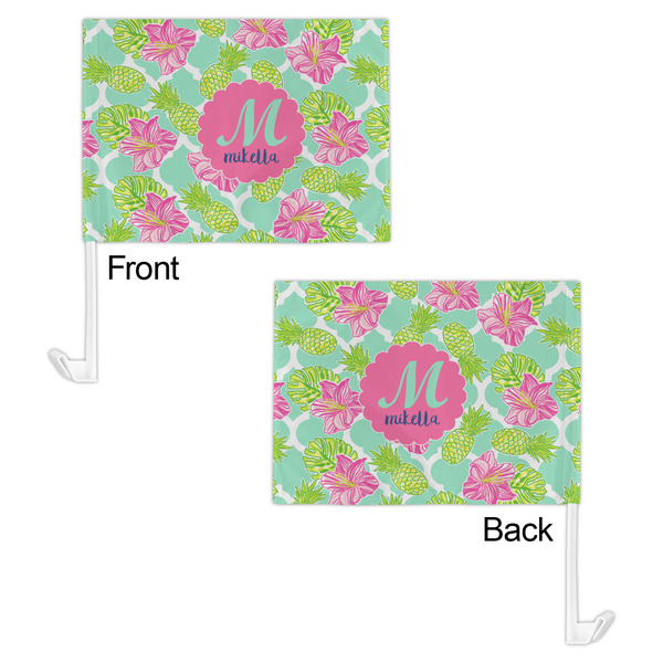 Preppy Hibiscus Car Flag - 11" x 8" - Front & Back View