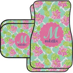 Preppy Hibiscus Car Floor Mats Set - 2 Front & 2 Back (Personalized)