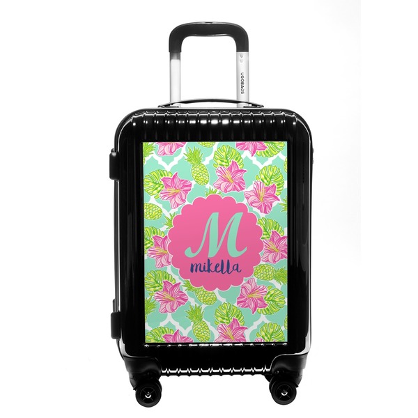 Custom Preppy Hibiscus Carry On Hard Shell Suitcase (Personalized)