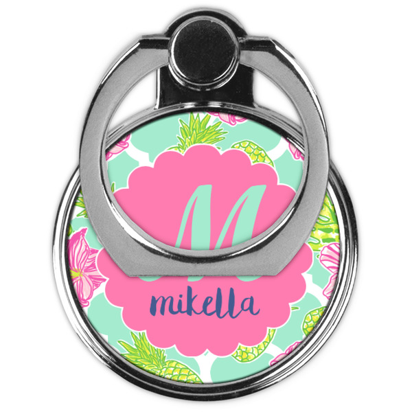 Preppy Hibiscus Cell Phone Ring Stand & Holder - Front (Collapsed)