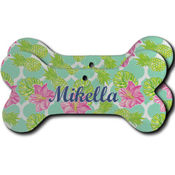 Preppy Hibiscus Ceramic Dog Ornament - Front & Back w/ Name and Initial