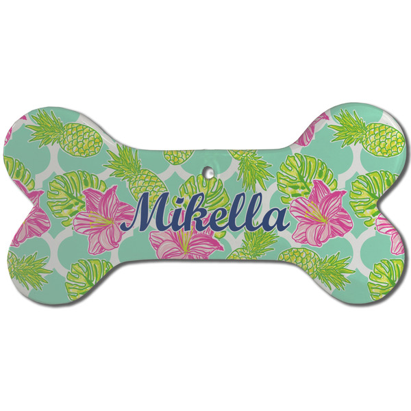 Preppy Hibiscus Ceramic Flat Ornament - Bone Front