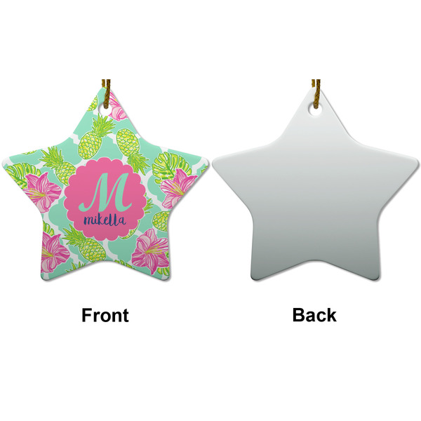 Preppy Hibiscus Ceramic Flat Ornament - Star Front & Back (APPROVAL)