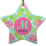 Preppy Hibiscus Star Ceramic Ornament w/ Name and Initial