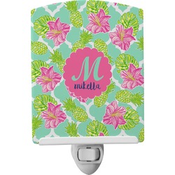 Preppy Hibiscus Ceramic Night Light (Personalized)