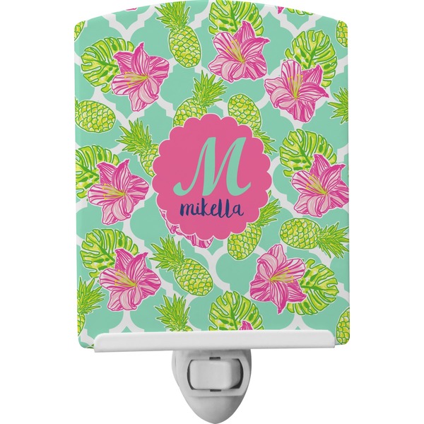 Custom Preppy Hibiscus Ceramic Night Light (Personalized)