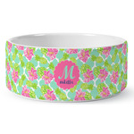 Preppy Hibiscus Ceramic Dog Bowl (Personalized)
